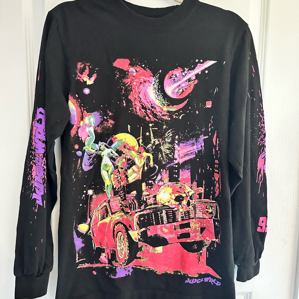 Juicewrld and Vlone galaxy long sleeve black tee shirt